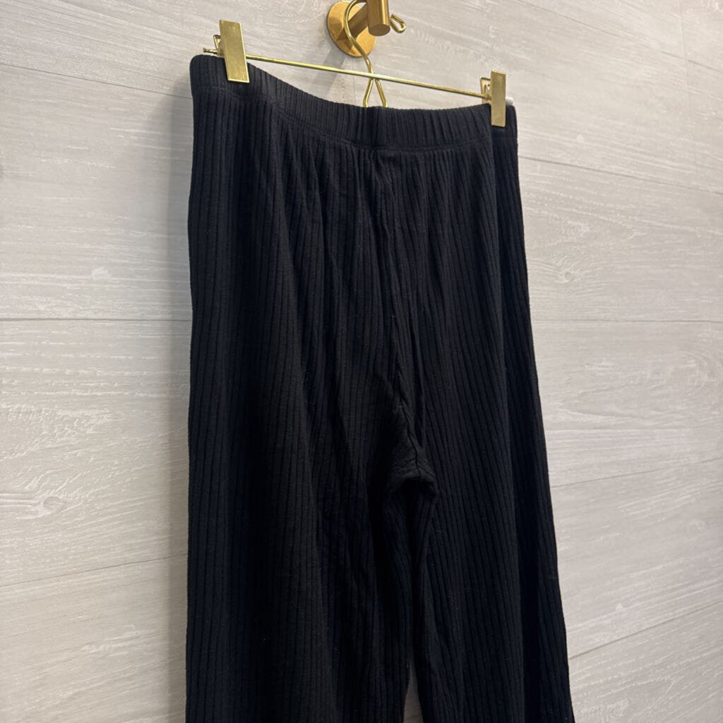 Reformation Jeans Black Ribbed Wide Leg Pull On Pants Medium