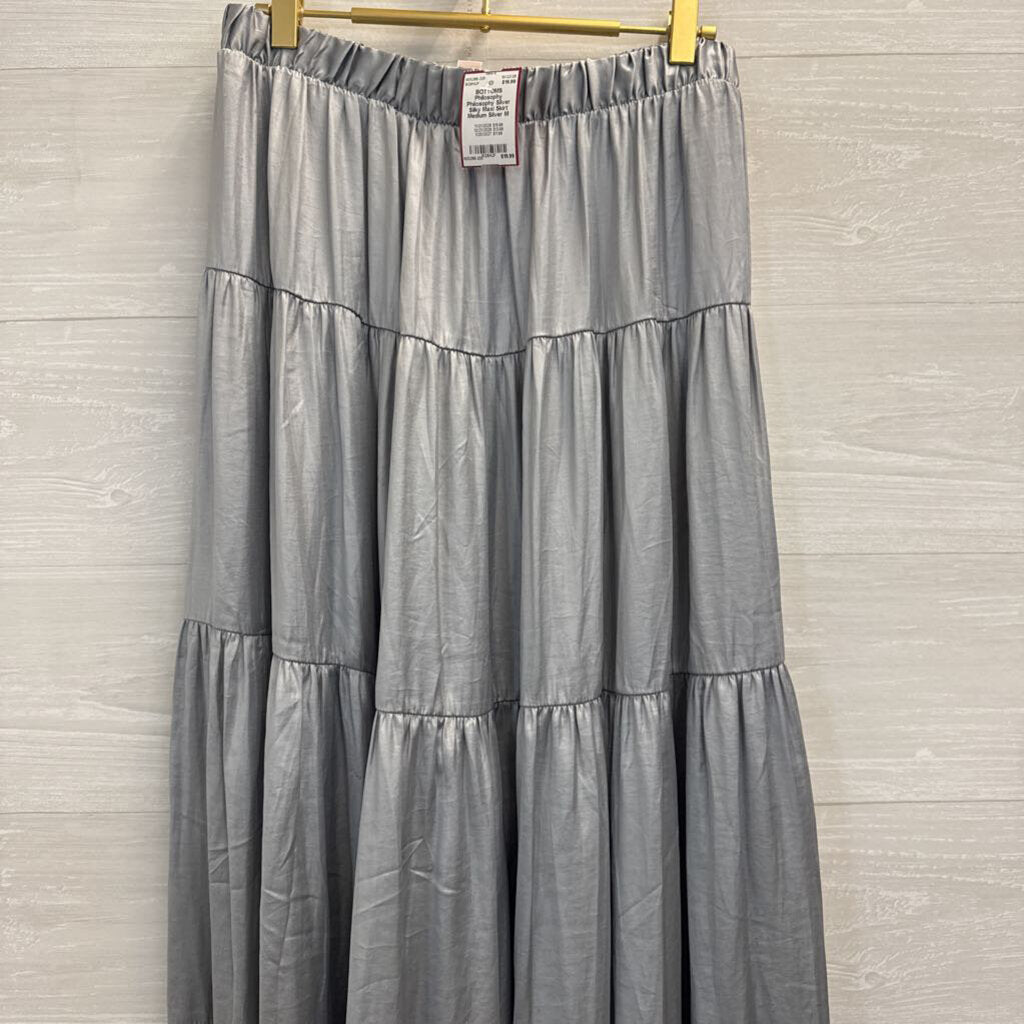 Philosophy Silver Silky Maxi Skirt Medium