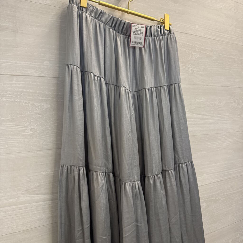 Philosophy Silver Silky Maxi Skirt Medium