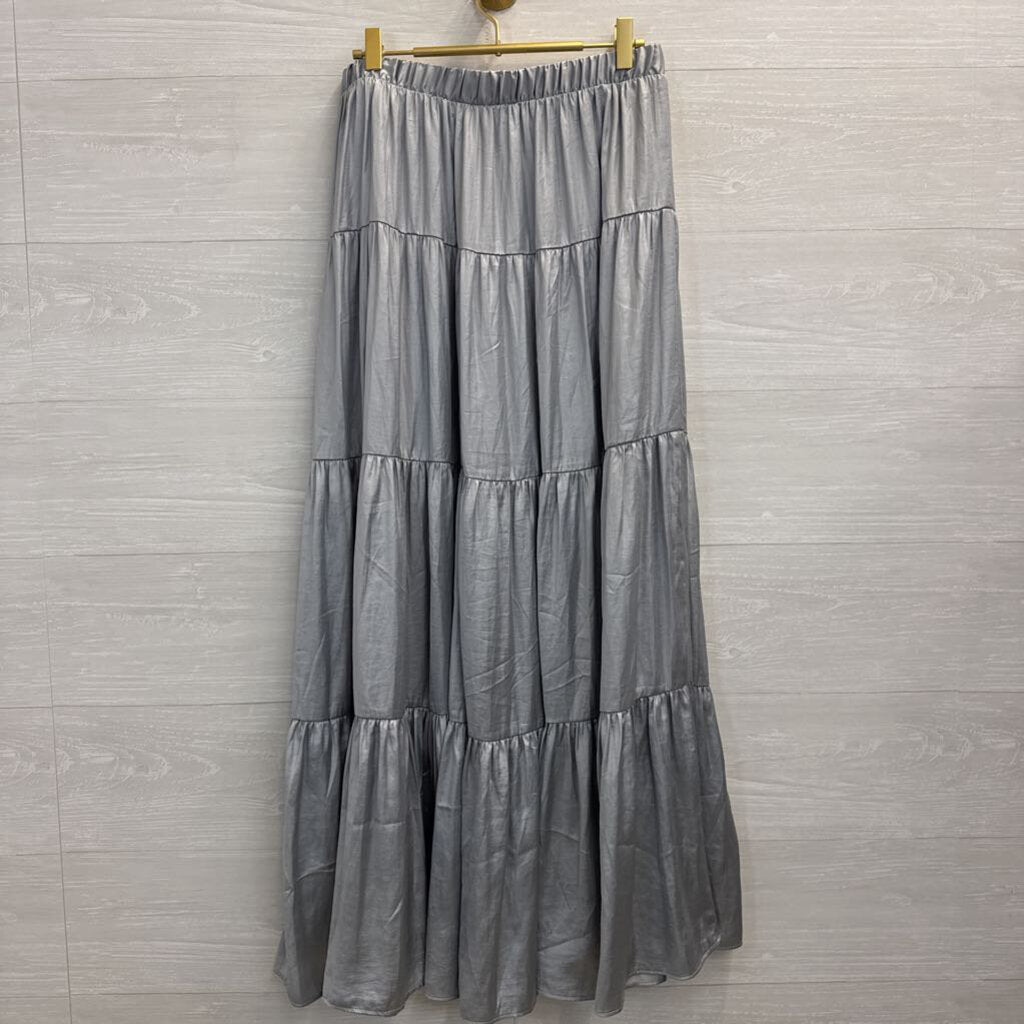 Philosophy Silver Silky Maxi Skirt Medium