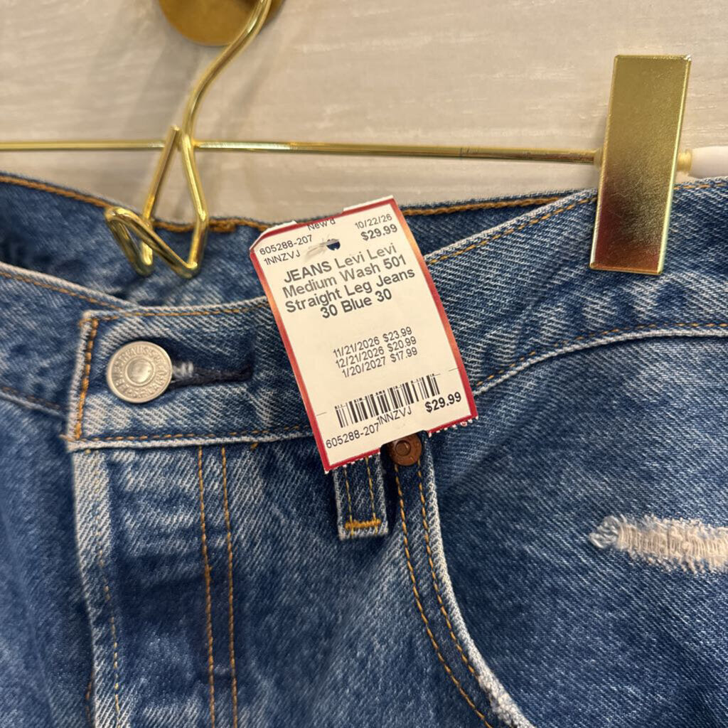 Levi Medium Wash 501 Straight Leg Jeans 30
