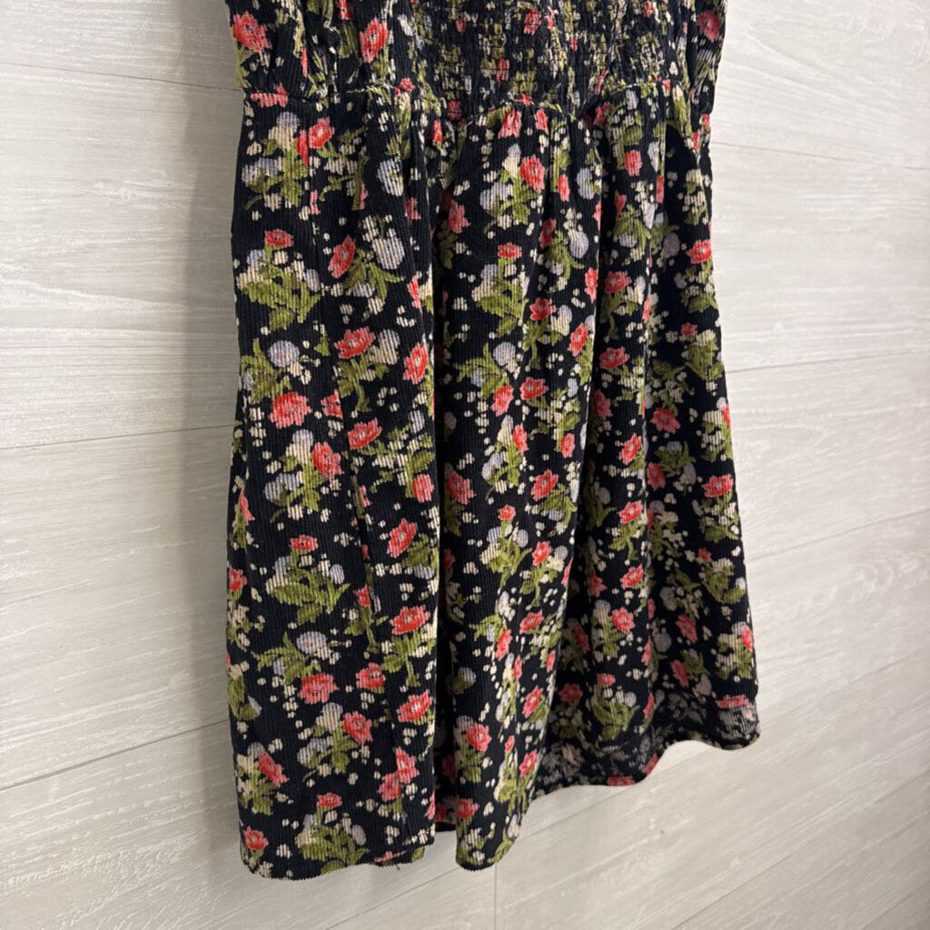 Free People Black/ Multi Print Corduroy Short Puff Sleeve Baby Doll Tunic Top Small