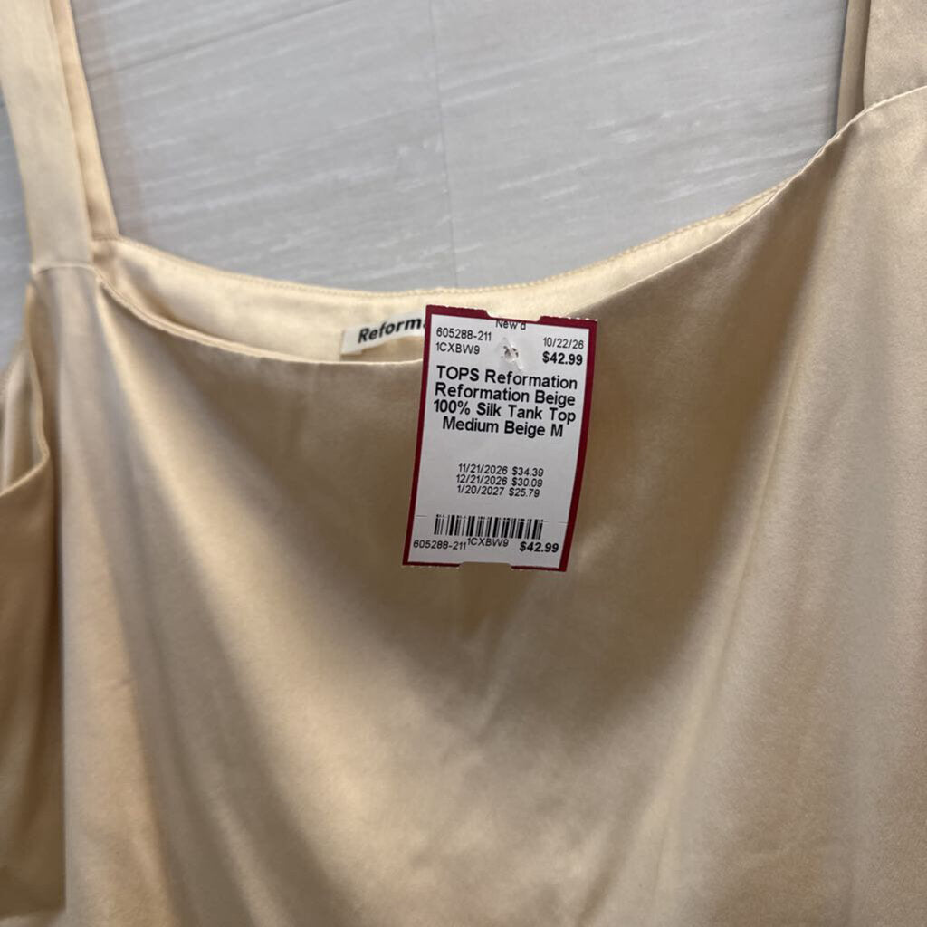 Reformation Beige 100% Silk Tank Top Medium