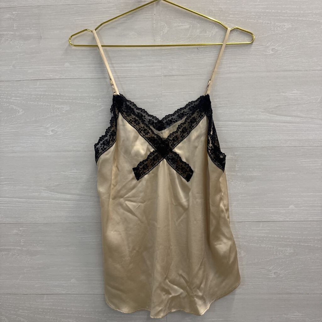 Reformation Biege/ Black Lace Trim 100% Silk Tank Top Medium