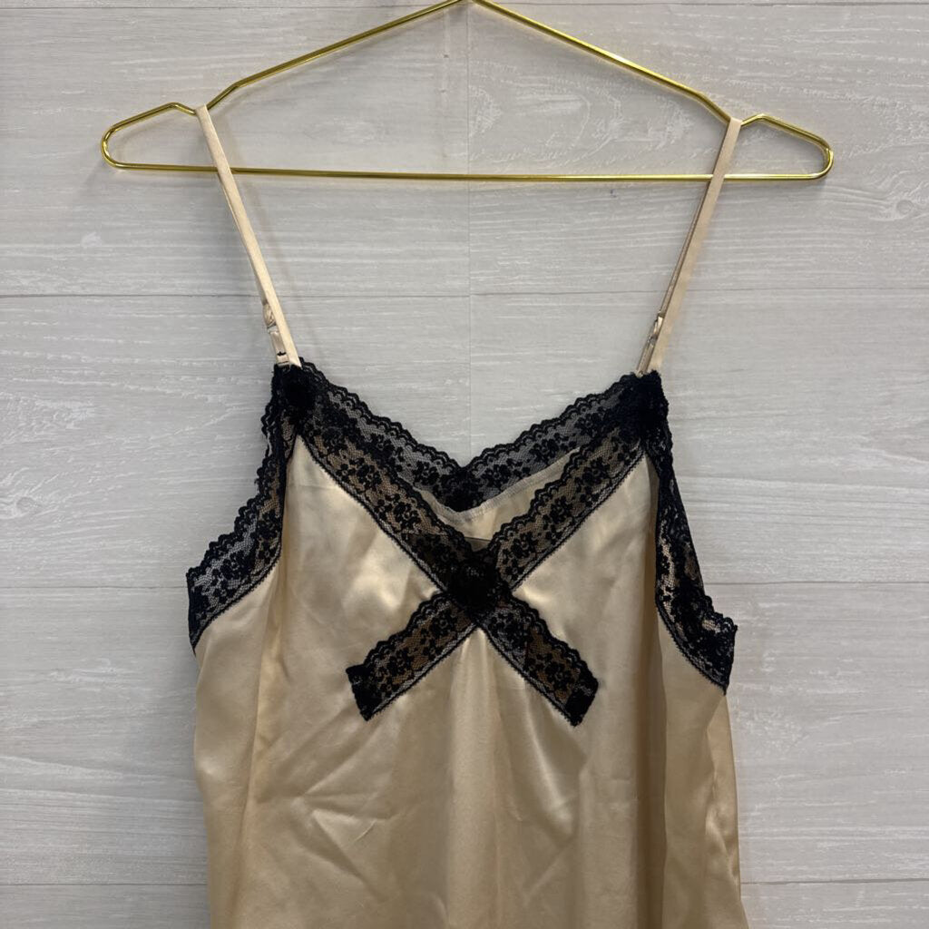 Reformation Biege/ Black Lace Trim 100% Silk Tank Top Medium