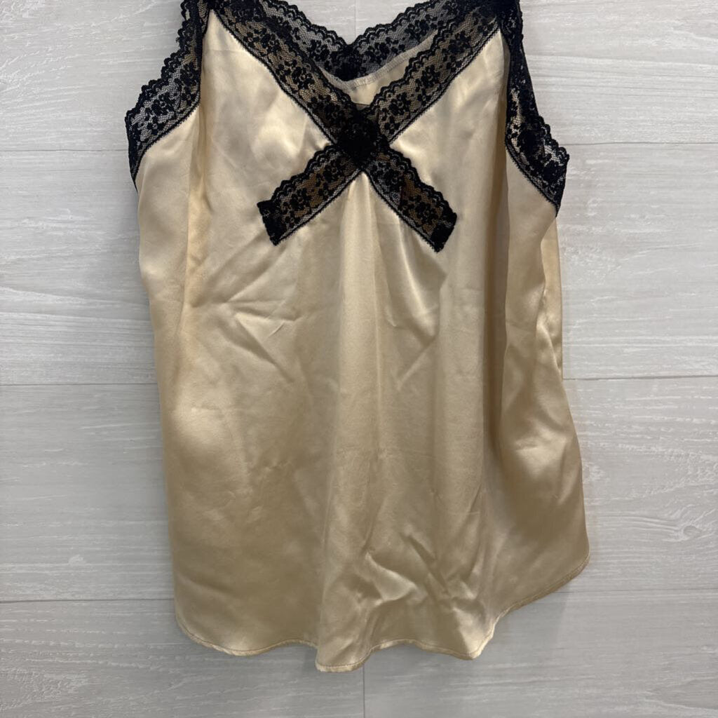 Reformation Biege/ Black Lace Trim 100% Silk Tank Top Medium