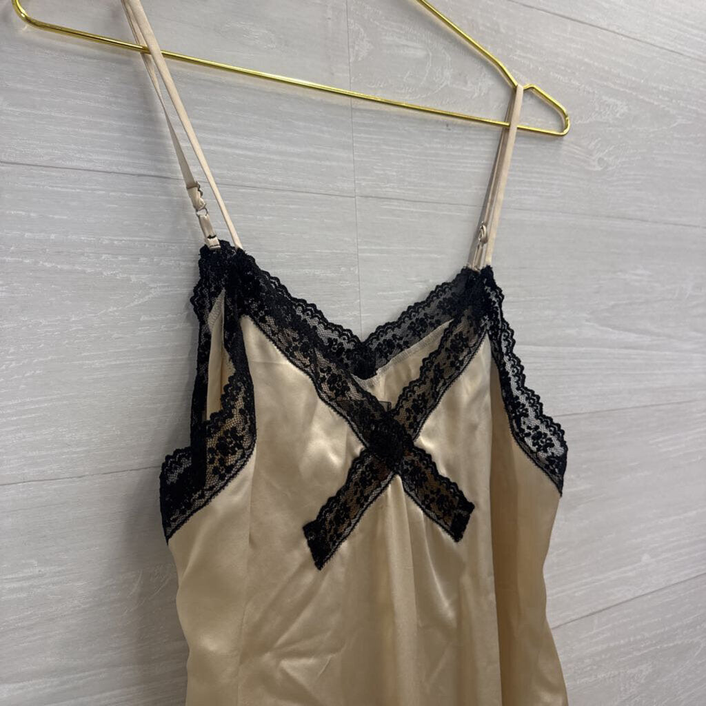 Reformation Biege/ Black Lace Trim 100% Silk Tank Top Medium