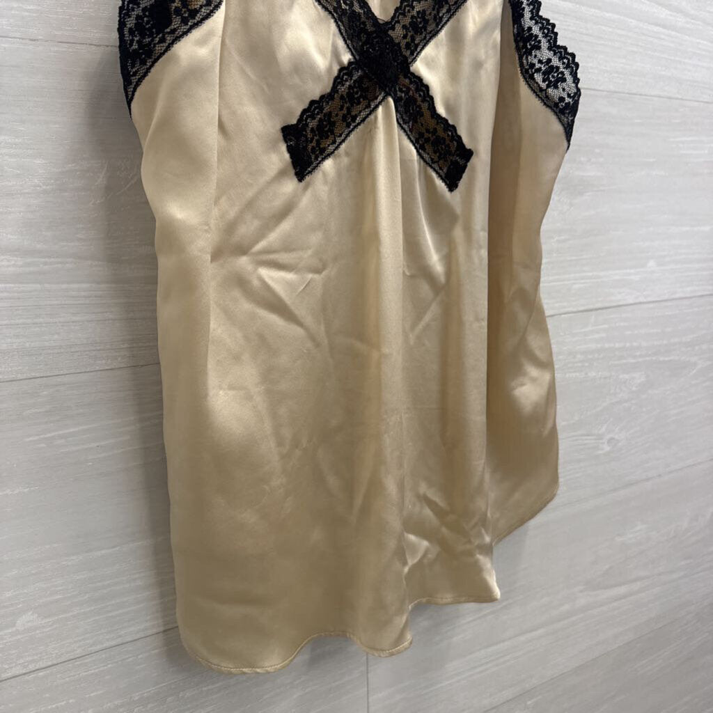 Reformation Biege/ Black Lace Trim 100% Silk Tank Top Medium