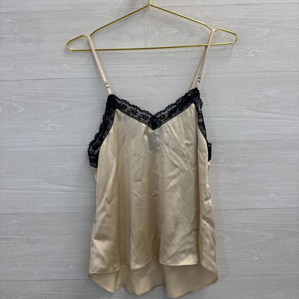 Reformation Biege/ Black Lace Trim 100% Silk Tank Top Medium
