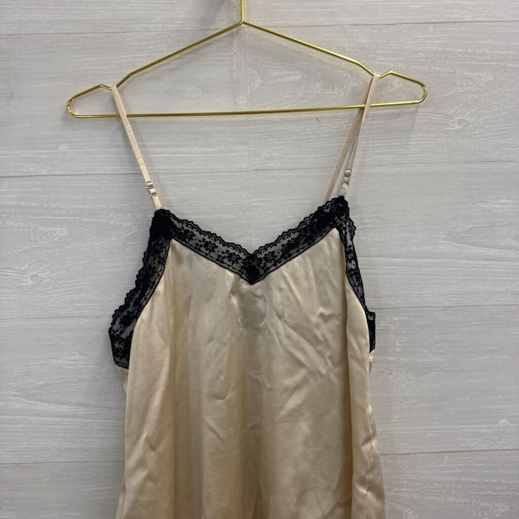 Reformation Biege/ Black Lace Trim 100% Silk Tank Top Medium