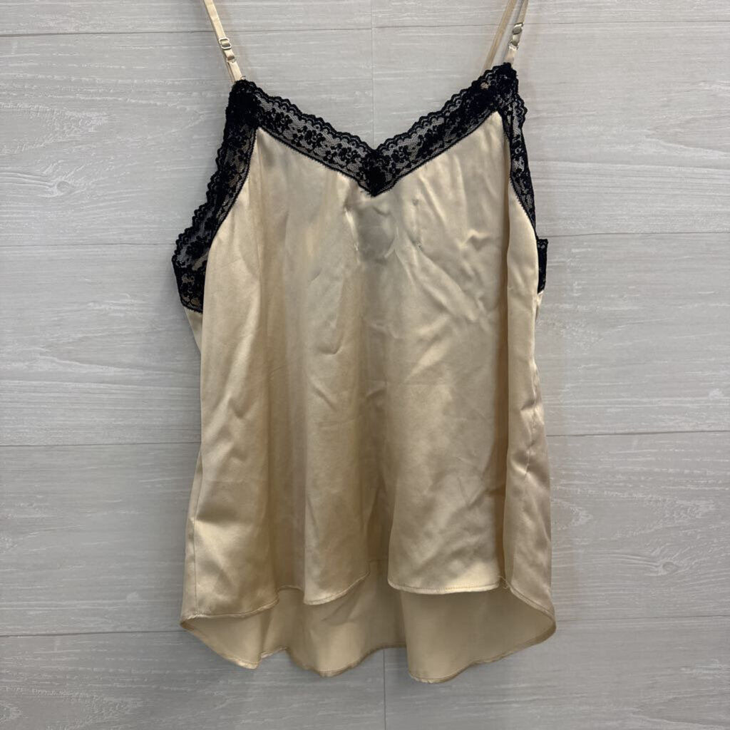 Reformation Biege/ Black Lace Trim 100% Silk Tank Top Medium