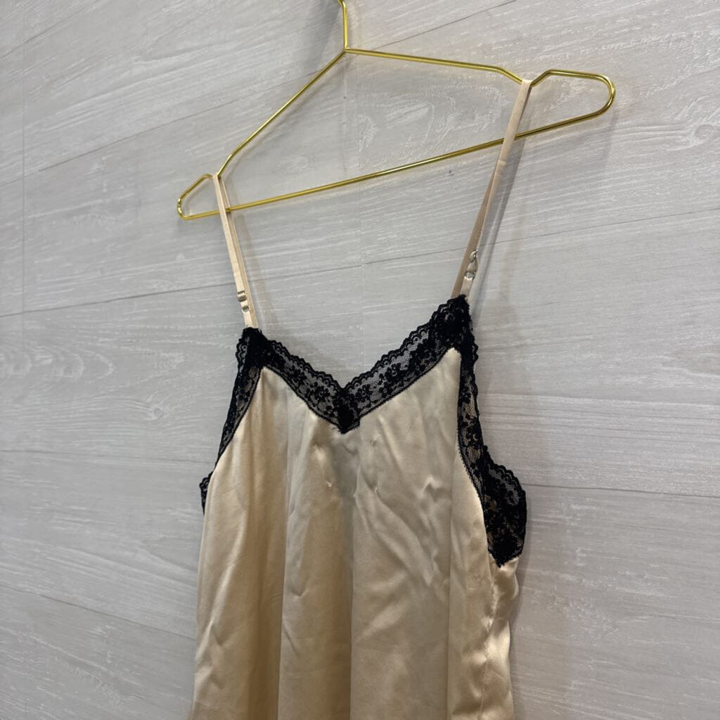 Reformation Biege/ Black Lace Trim 100% Silk Tank Top Medium