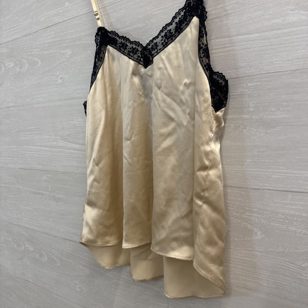 Reformation Biege/ Black Lace Trim 100% Silk Tank Top Medium