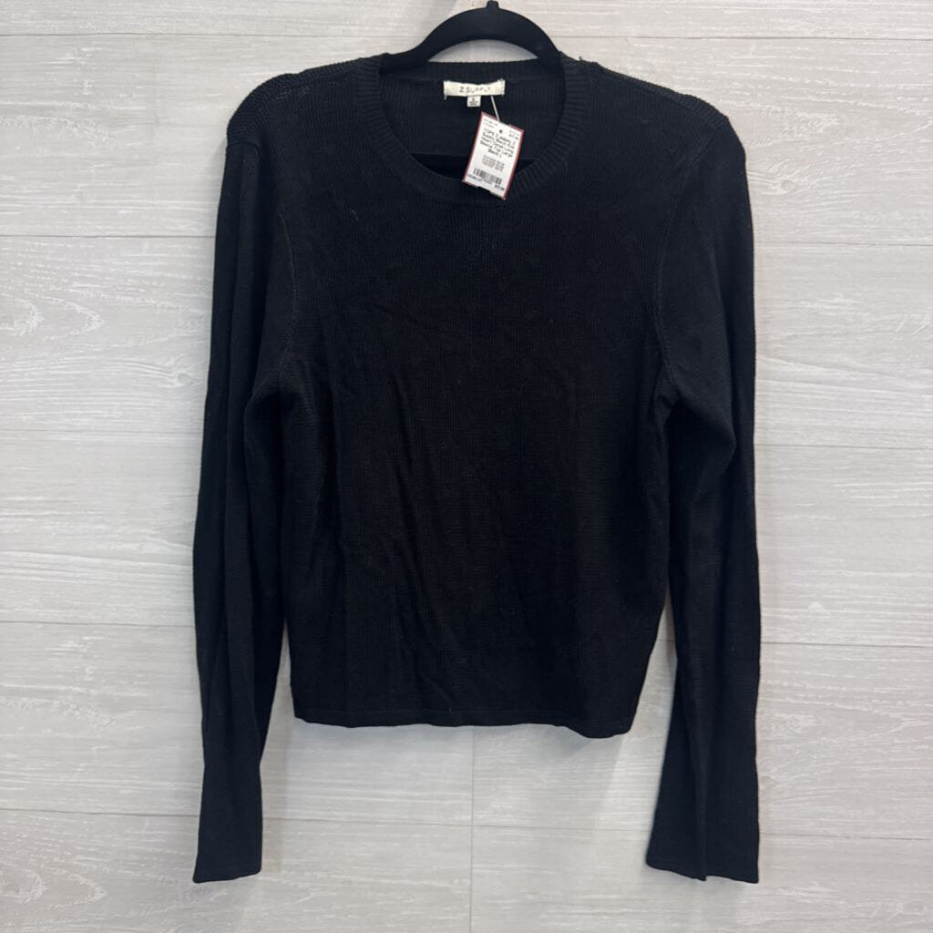 Z Supply Black Knit Heart Detail Long Sleeve Top Large