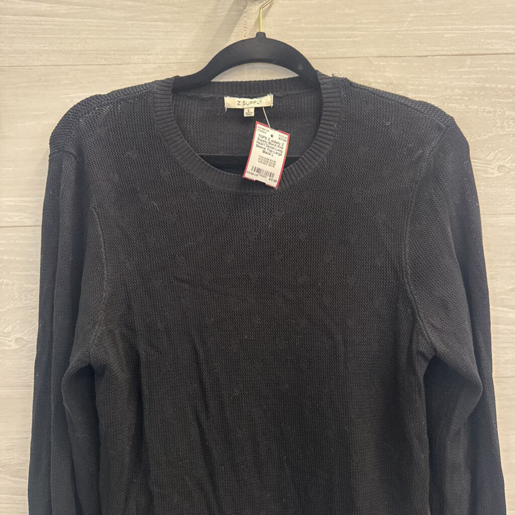 Z Supply Black Knit Heart Detail Long Sleeve Top Large