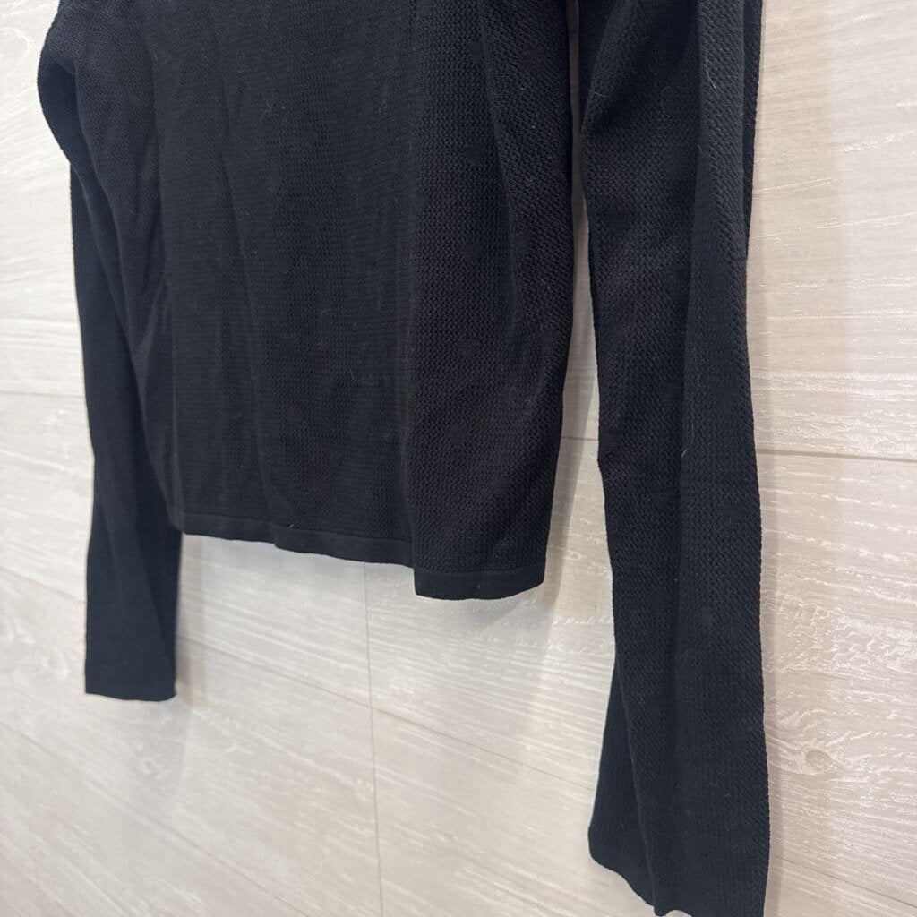 Z Supply Black Knit Heart Detail Long Sleeve Top Large