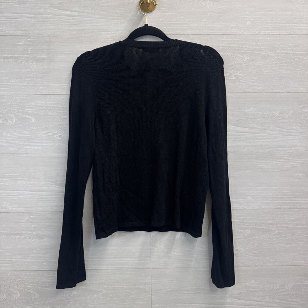 Z Supply Black Knit Heart Detail Long Sleeve Top Large
