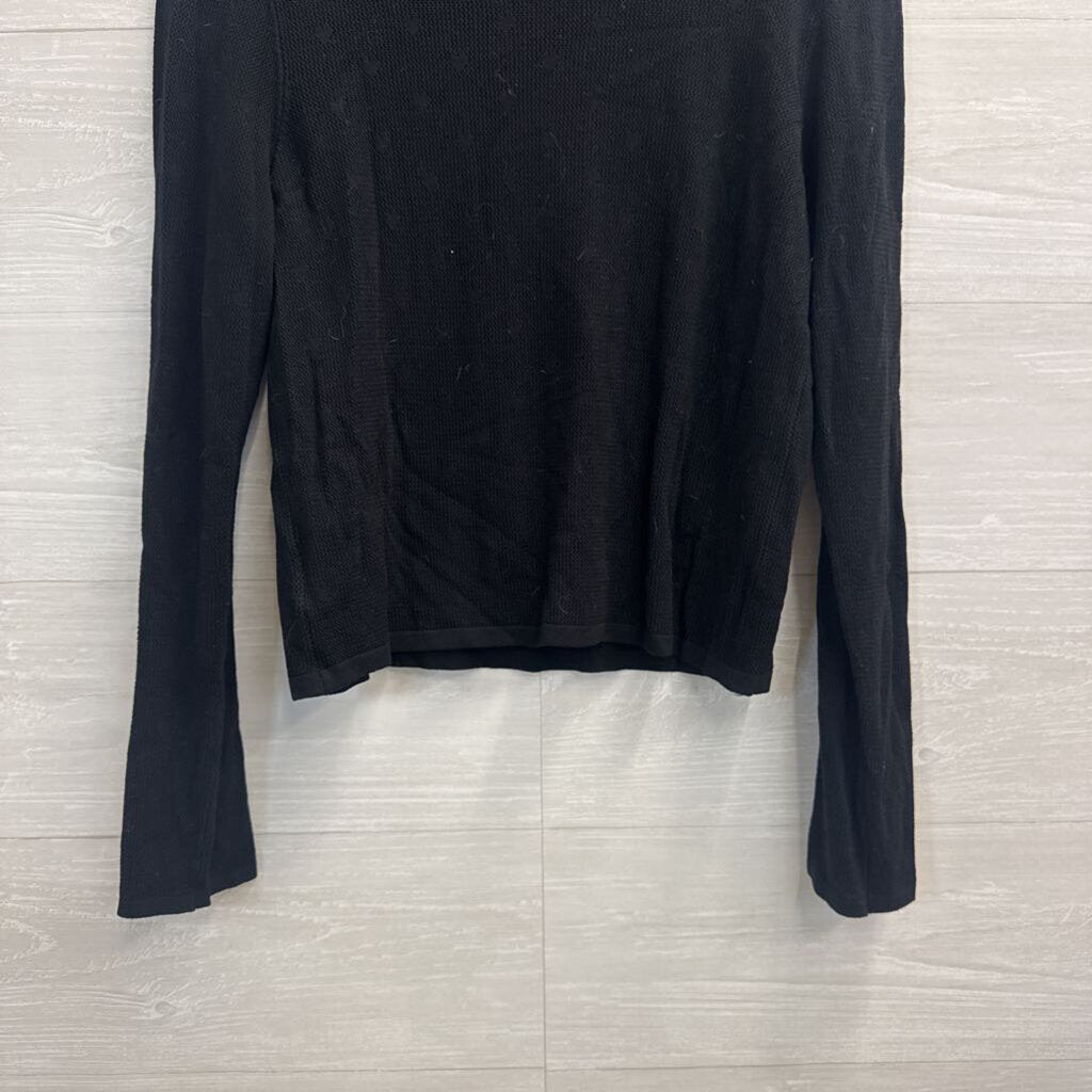 Z Supply Black Knit Heart Detail Long Sleeve Top Large