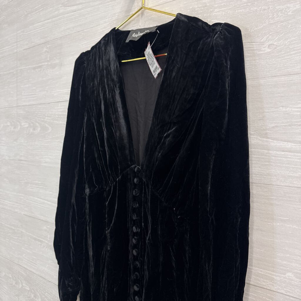 Realisation Black Velvet Long Sleeve Button Front Dress Medium