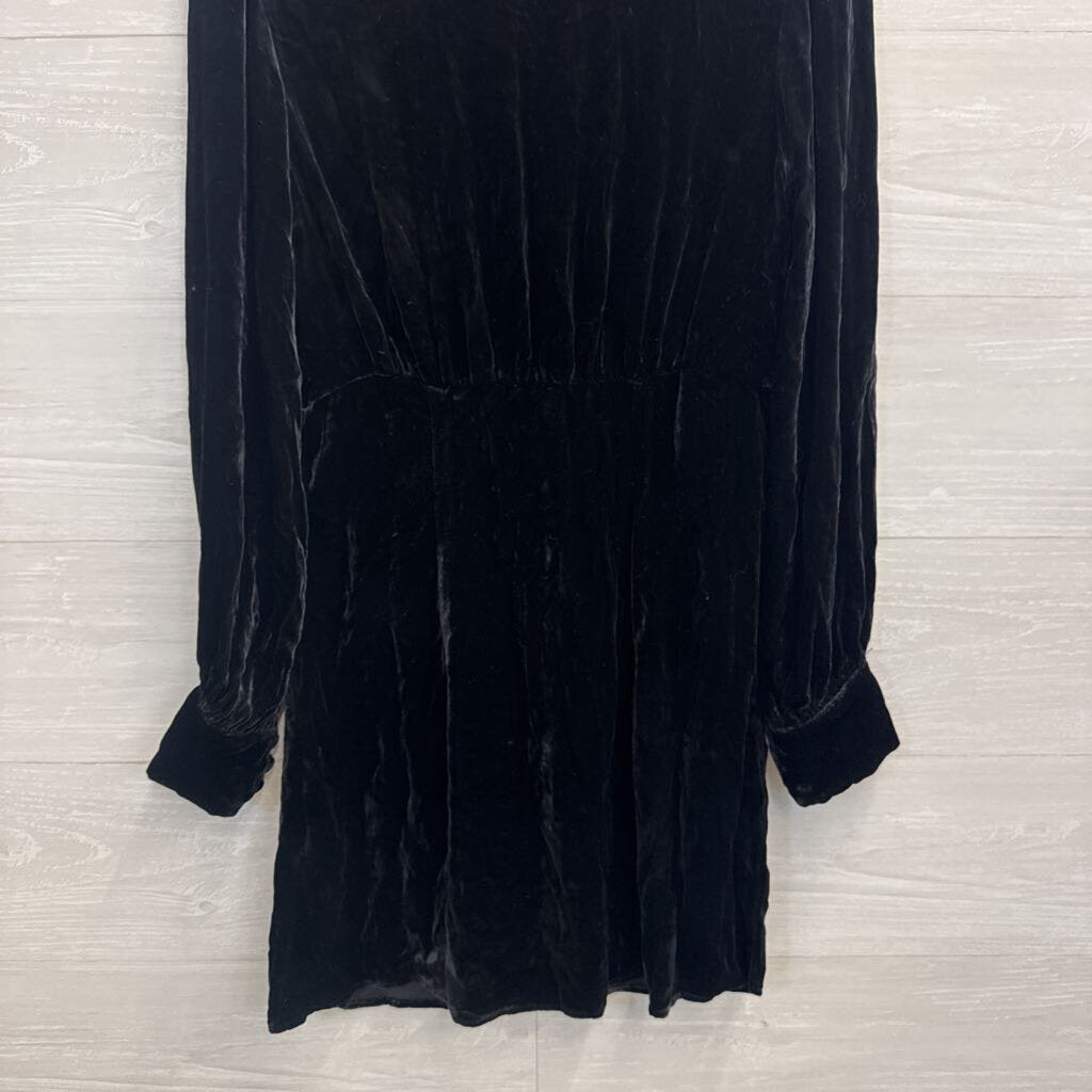 Realisation Black Velvet Long Sleeve Button Front Dress Medium