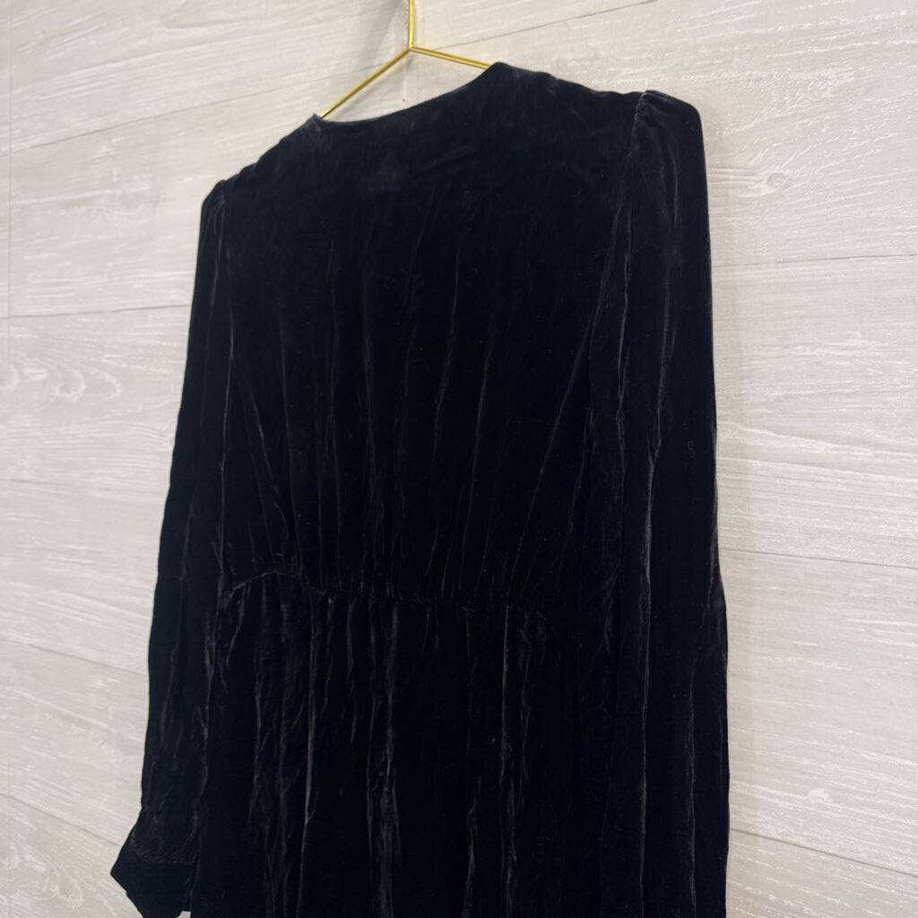 Realisation Black Velvet Long Sleeve Button Front Dress Medium