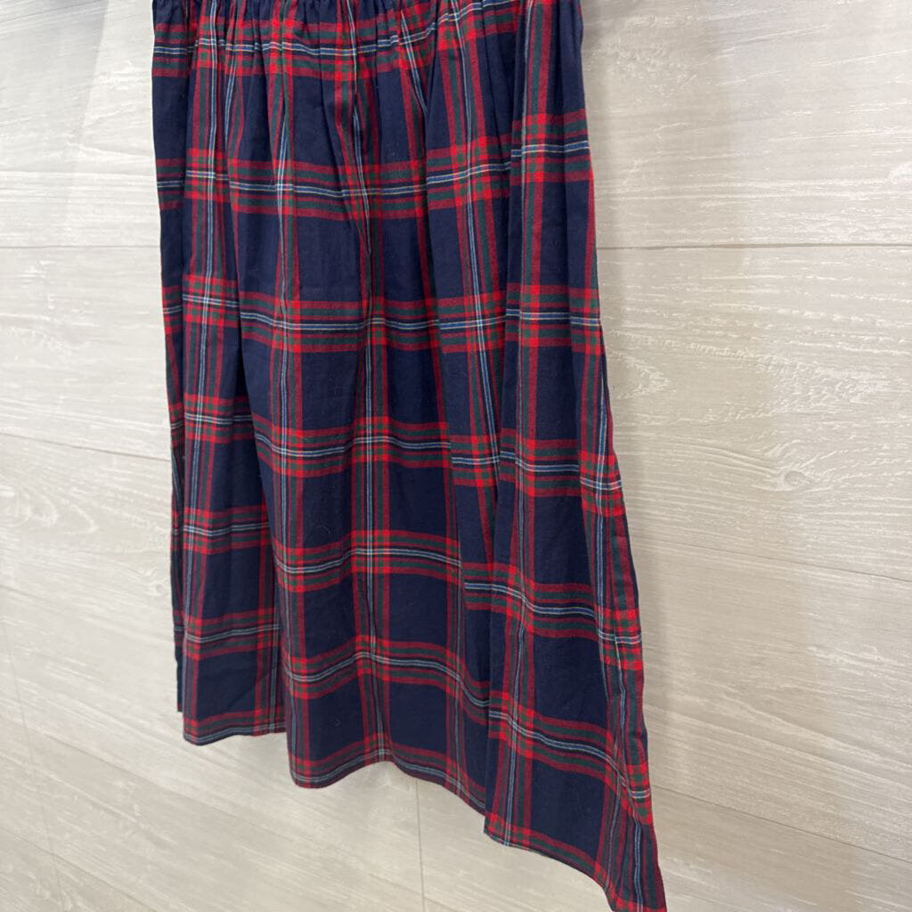 Hill House Navy/ Red Plaid Short Puff Sleeve Dress Small