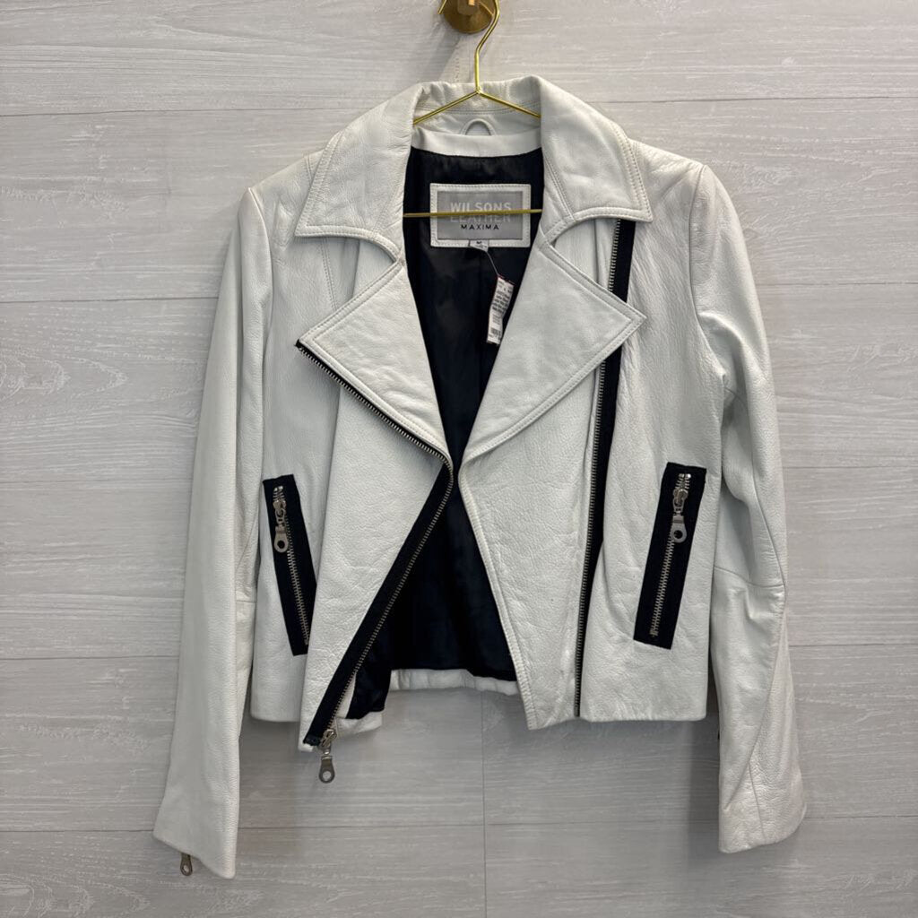 Wilsons Leather White 100% Leather Moto Jacket Medium