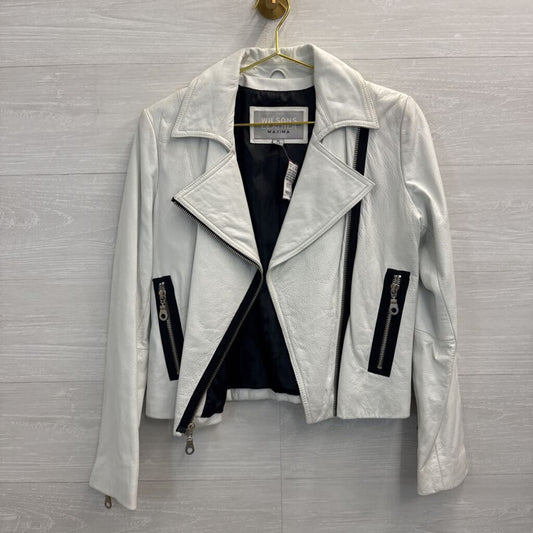 Wilsons Leather White 100% Leather Moto Jacket Medium