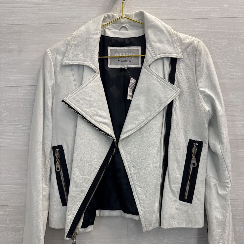 Wilsons Leather White 100% Leather Moto Jacket Medium