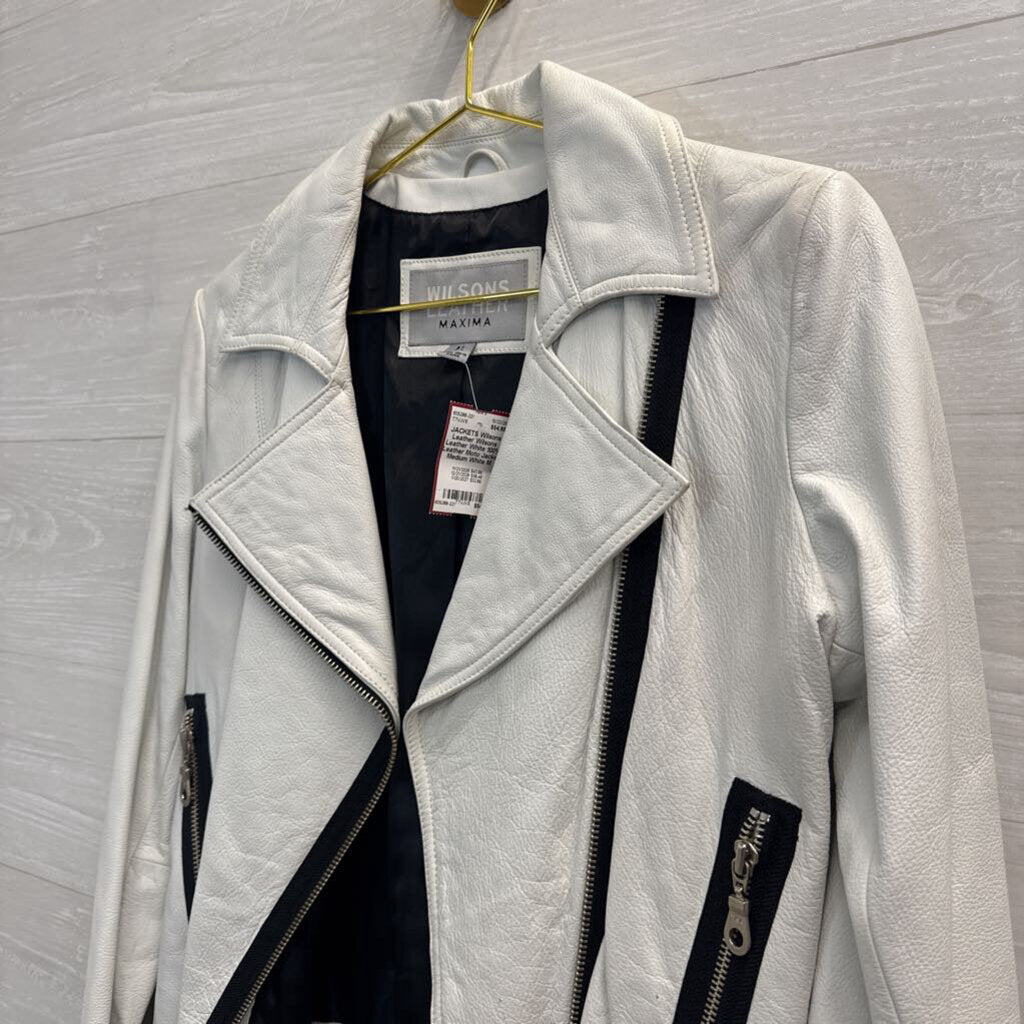 Wilsons Leather White 100% Leather Moto Jacket Medium