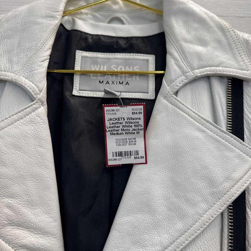 Wilsons Leather White 100% Leather Moto Jacket Medium