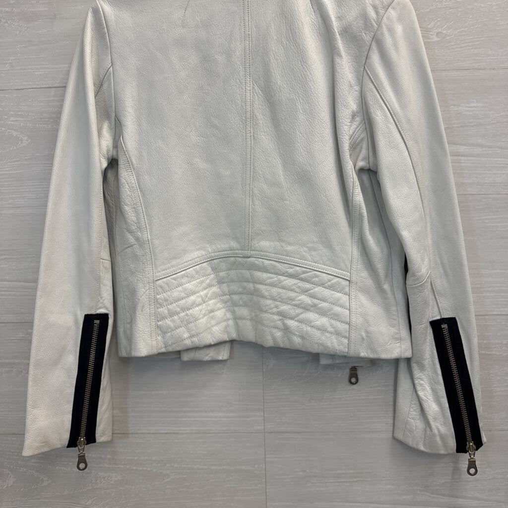 Wilsons Leather White 100% Leather Moto Jacket Medium
