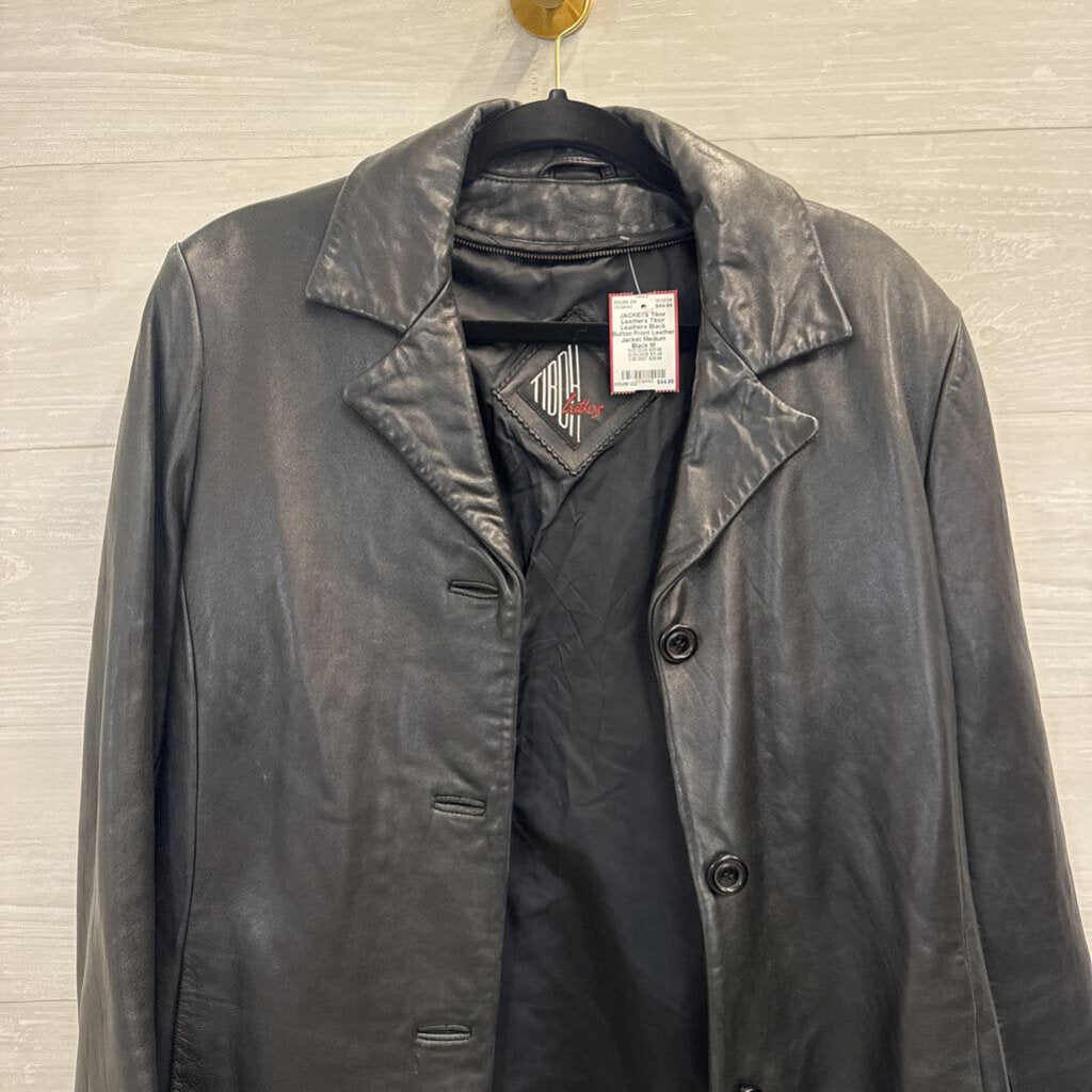 Tibor Leathers Black Button Front Leather Jacket Medium