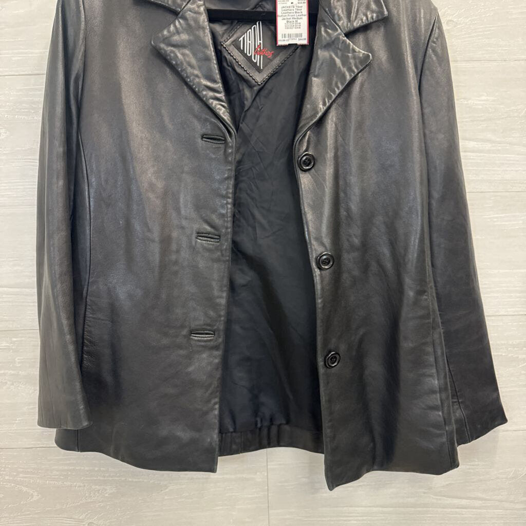 Tibor Leathers Black Button Front Leather Jacket Medium