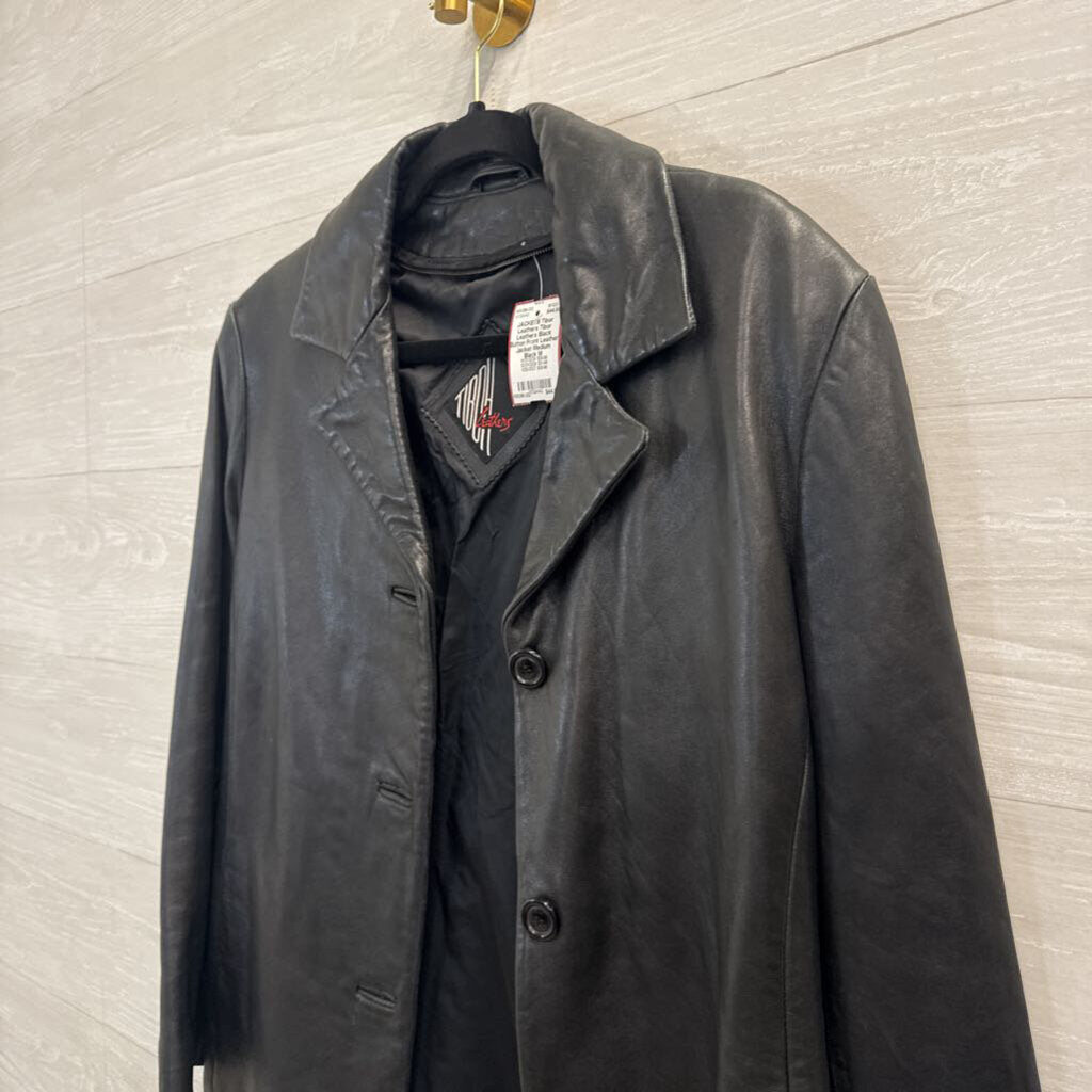 Tibor Leathers Black Button Front Leather Jacket Medium