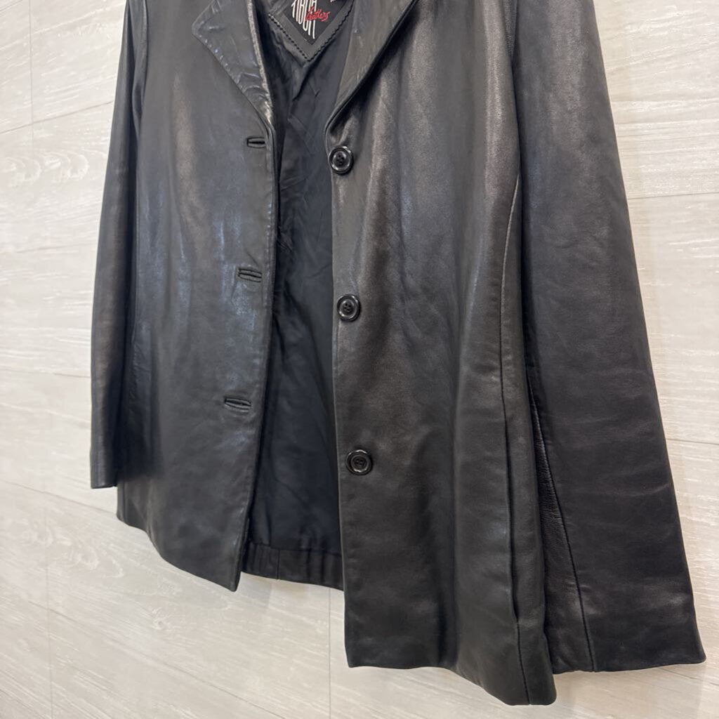 Tibor Leathers Black Button Front Leather Jacket Medium