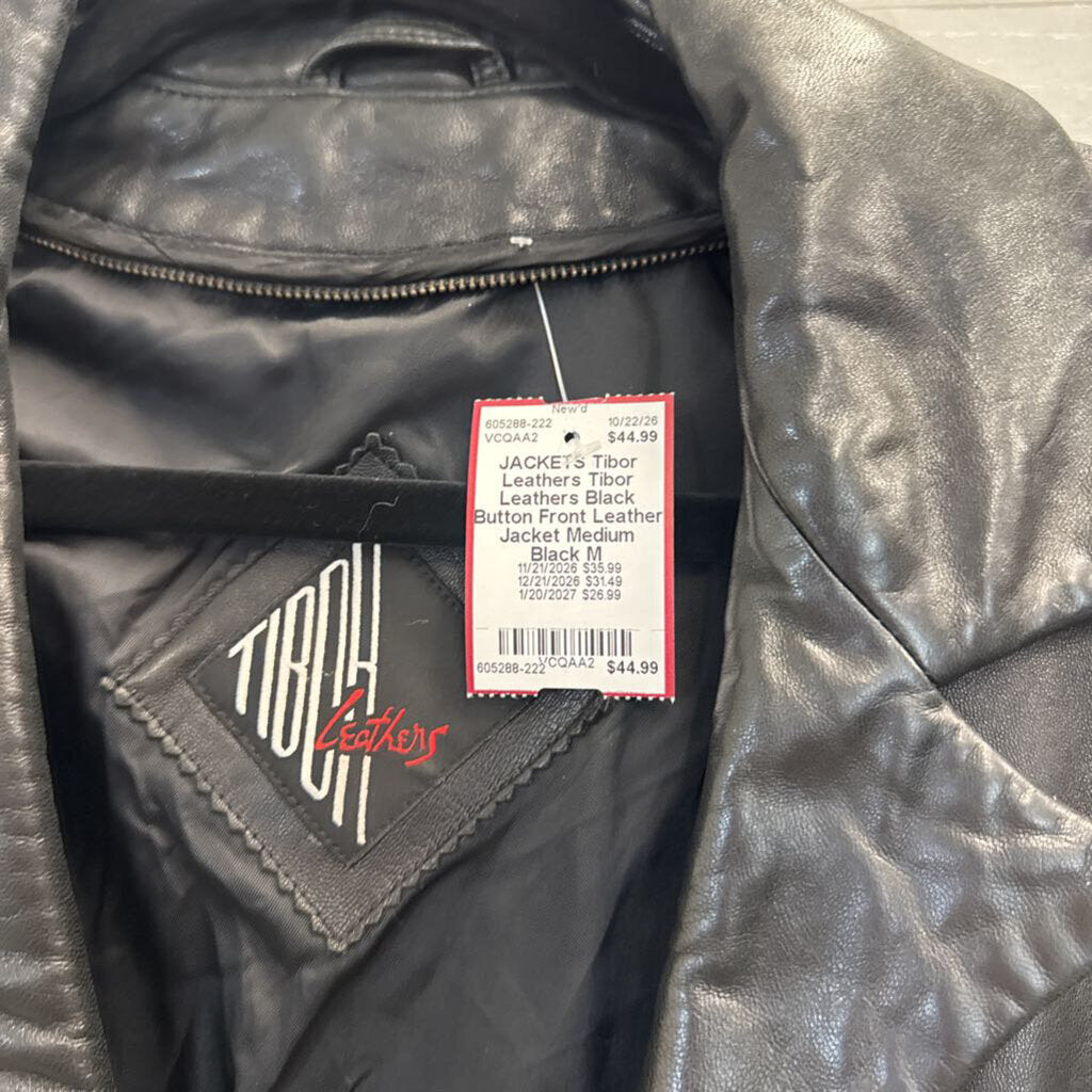 Tibor Leathers Black Button Front Leather Jacket Medium