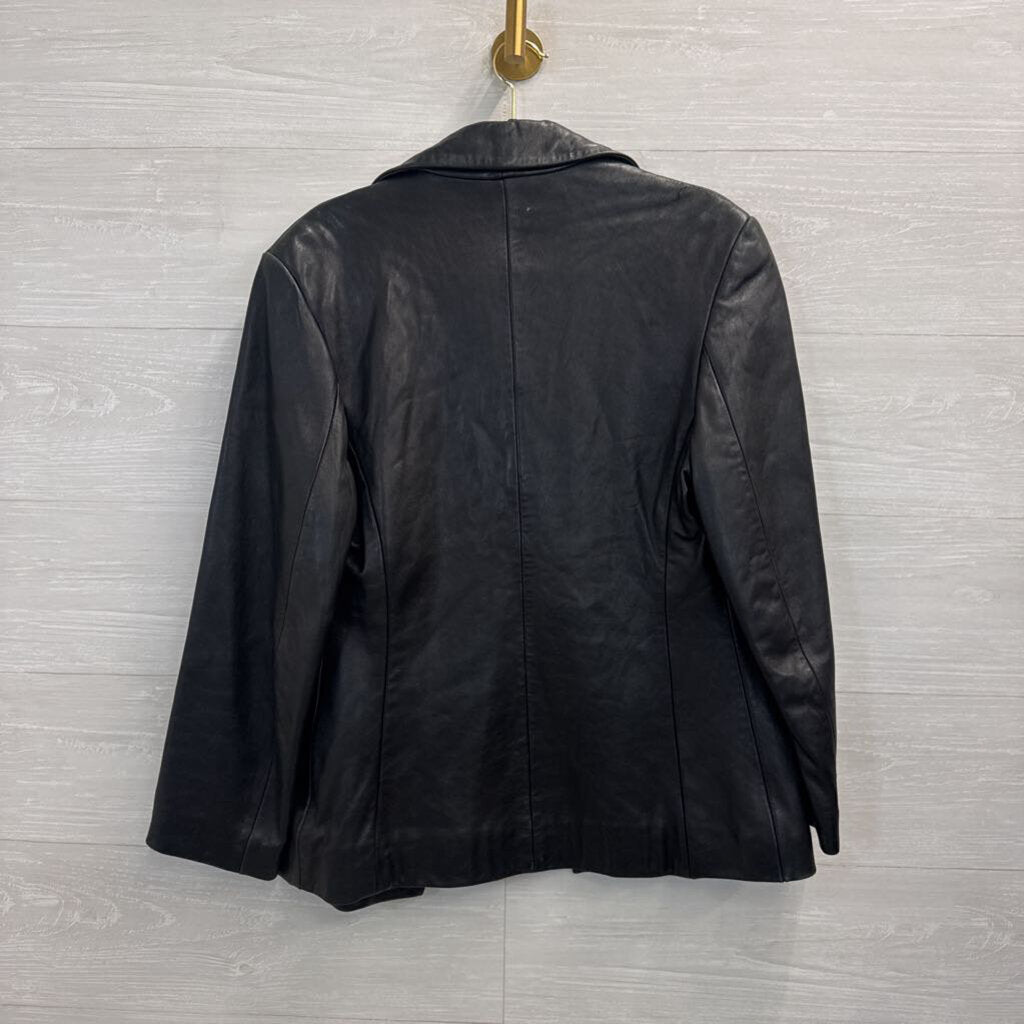Tibor Leathers Black Button Front Leather Jacket Medium