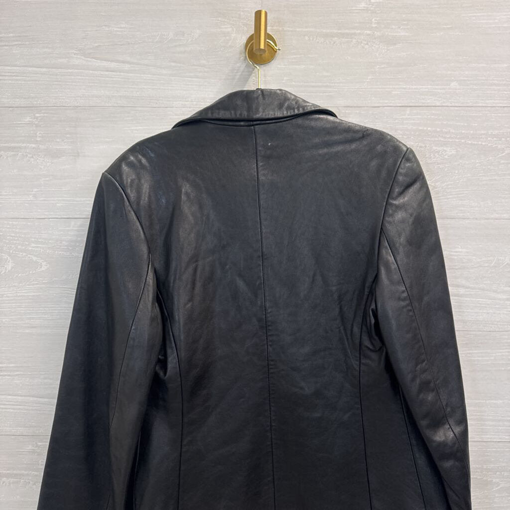 Tibor Leathers Black Button Front Leather Jacket Medium