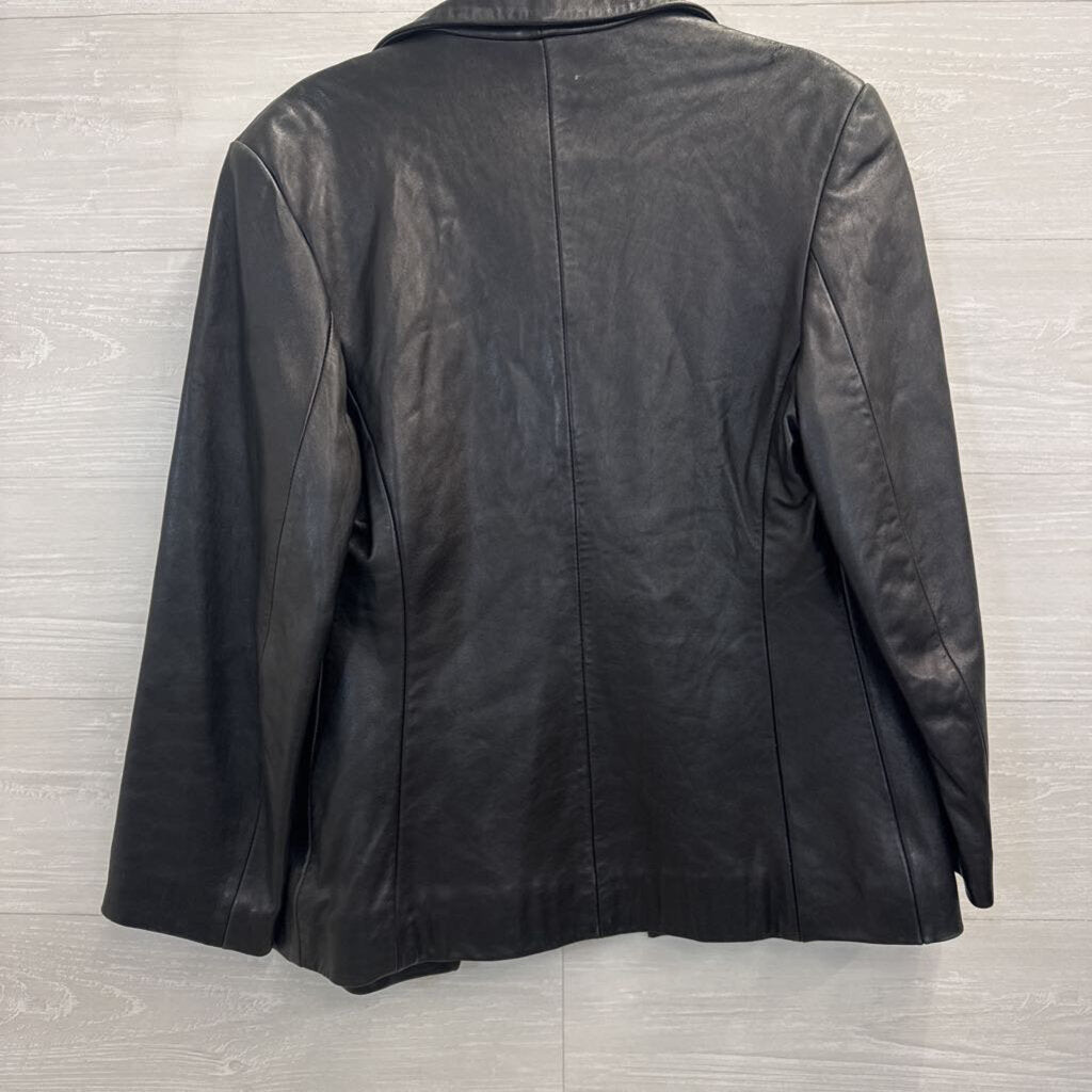 Tibor Leathers Black Button Front Leather Jacket Medium