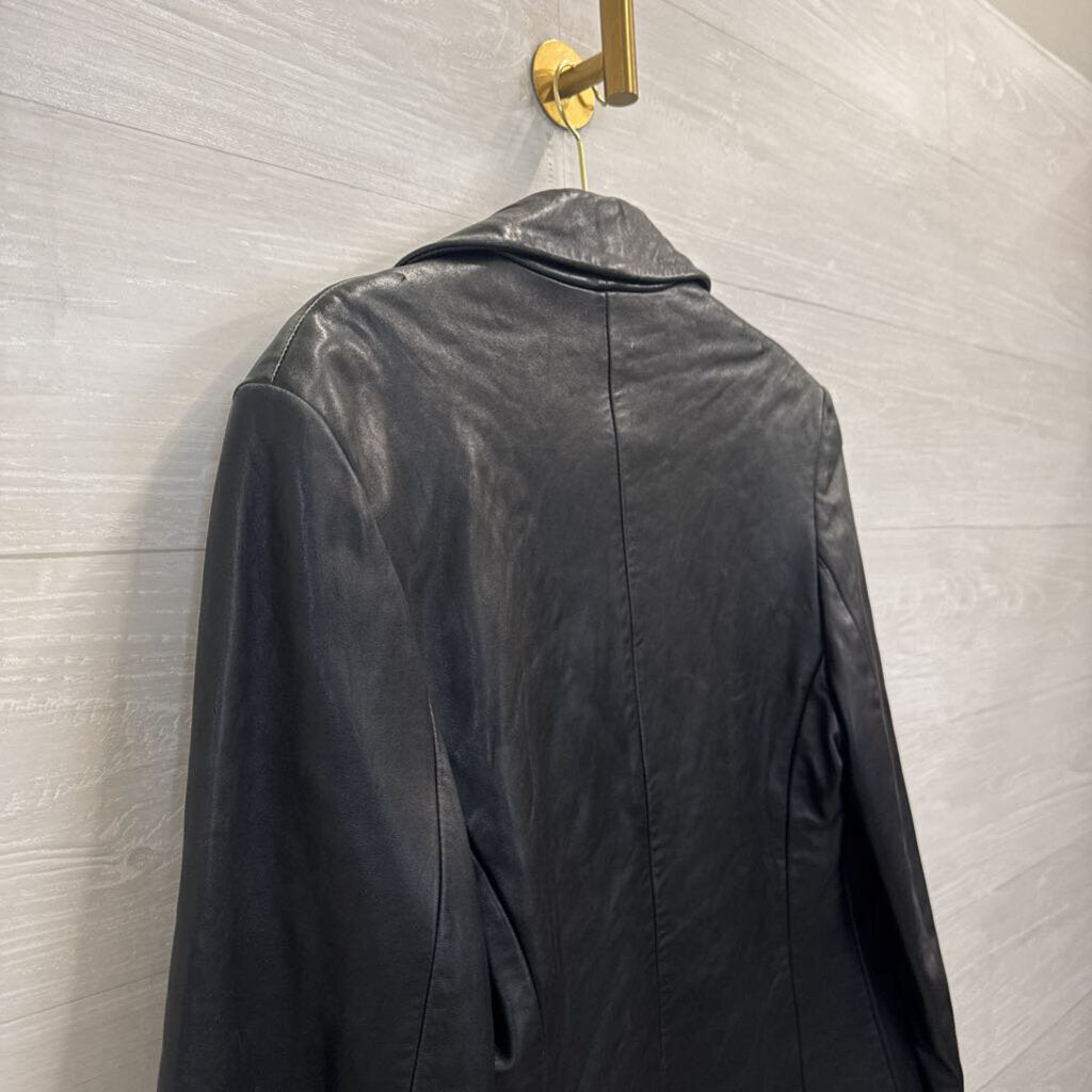 Tibor Leathers Black Button Front Leather Jacket Medium