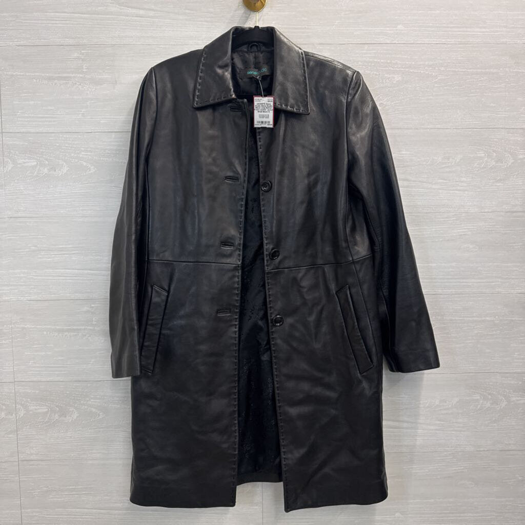Siena Studio Black Long Button Front Leather Jacket Small