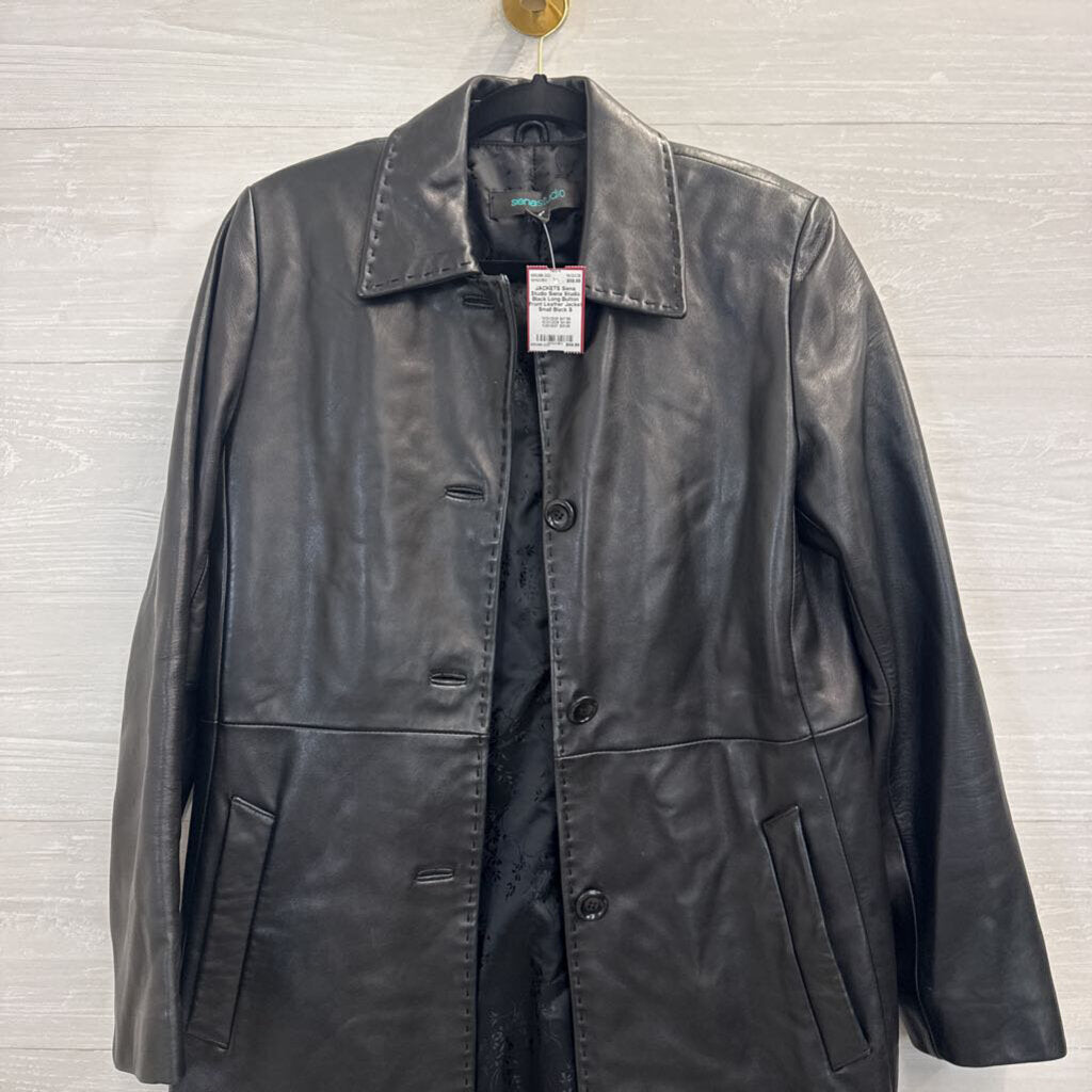 Siena Studio Black Long Button Front Leather Jacket Small