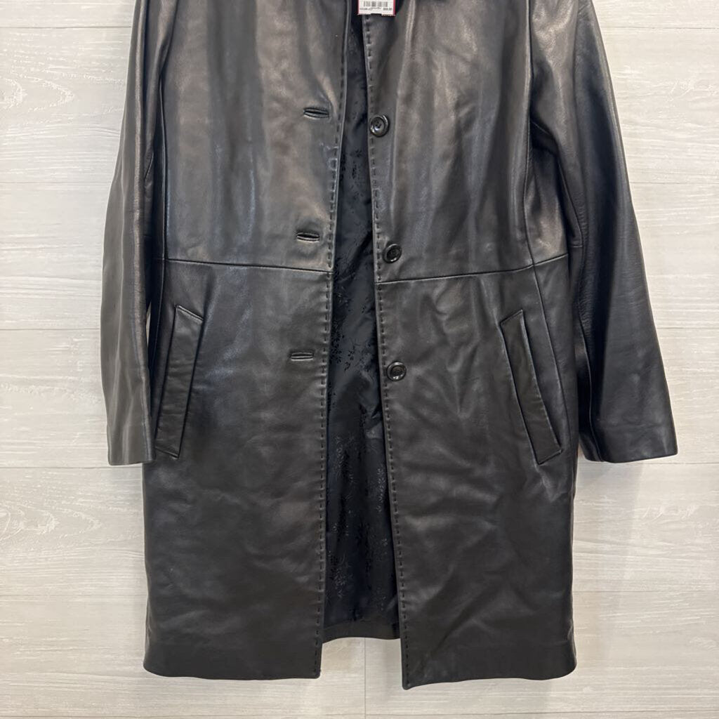 Siena Studio Black Long Button Front Leather Jacket Small