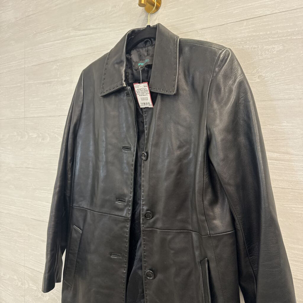 Siena Studio Black Long Button Front Leather Jacket Small