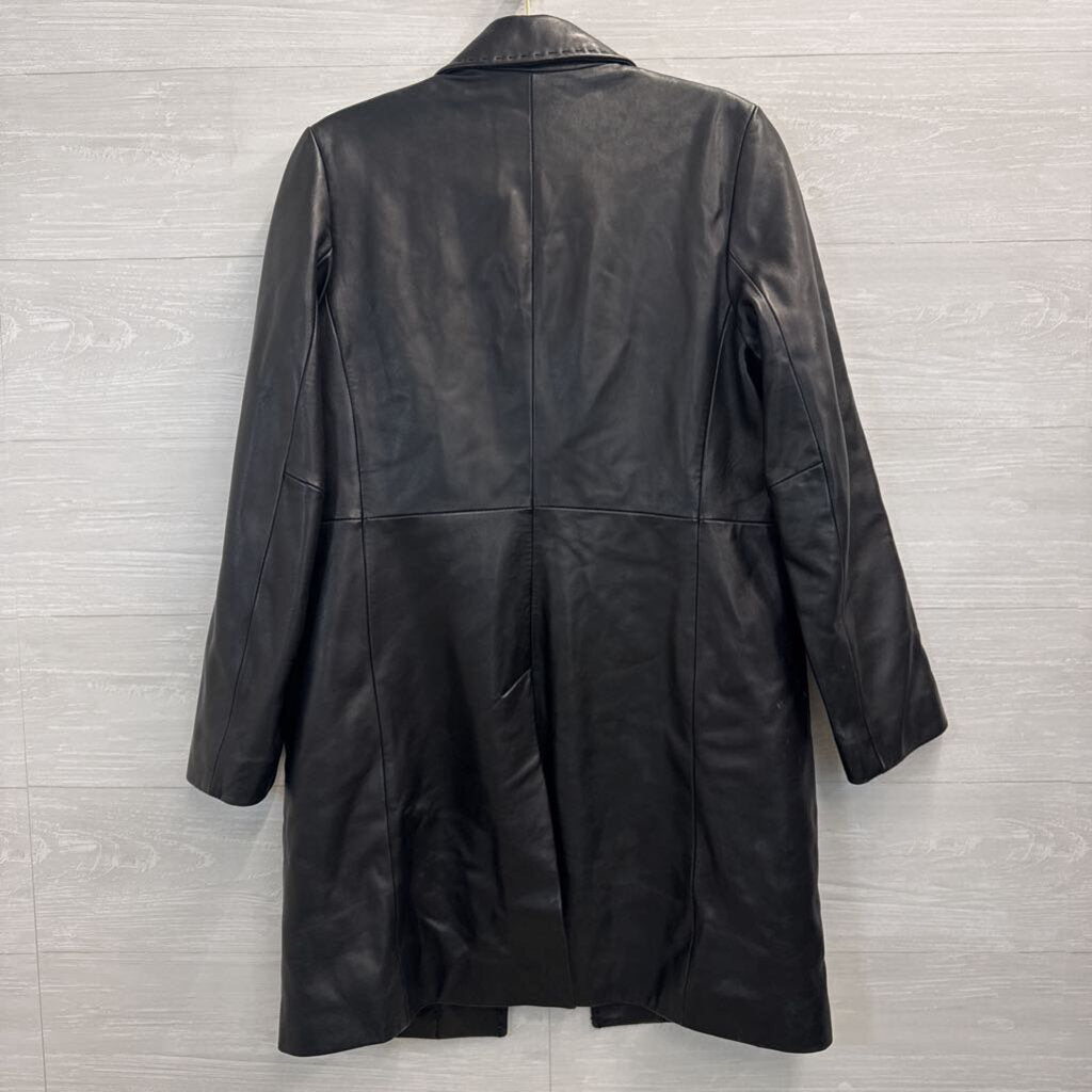 Siena Studio Black Long Button Front Leather Jacket Small
