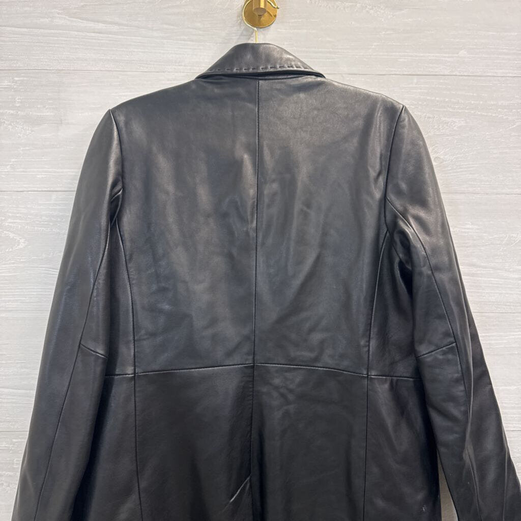 Siena Studio Black Long Button Front Leather Jacket Small