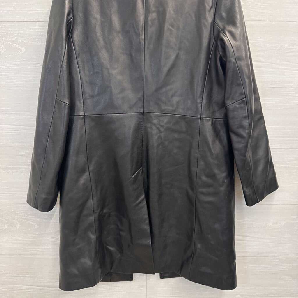 Siena Studio Black Long Button Front Leather Jacket Small