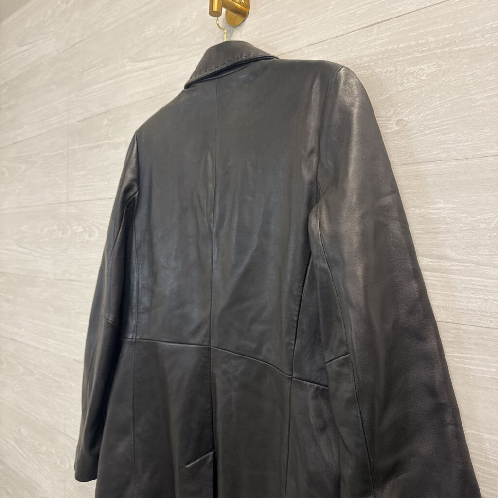 Siena Studio Black Long Button Front Leather Jacket Small