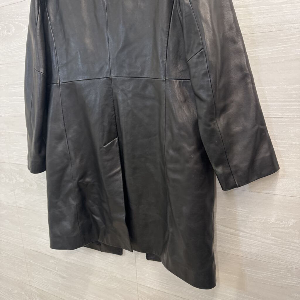 Siena Studio Black Long Button Front Leather Jacket Small